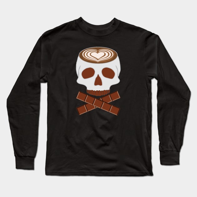 Coffee Skull with Latte Art and Chocolate Long Sleeve T-Shirt by Nuletto